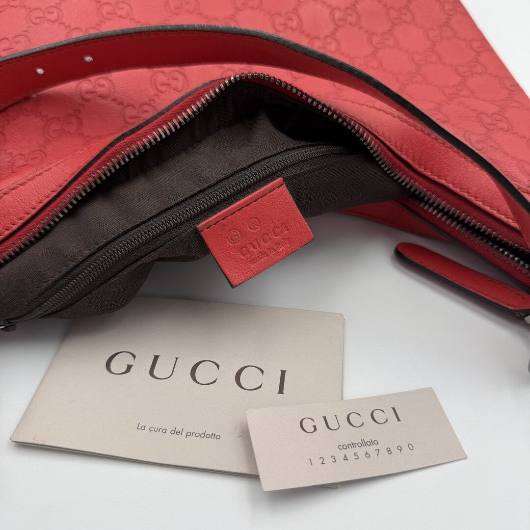 Gucci Guccissima Hobo Leather Red Shoulder Bag