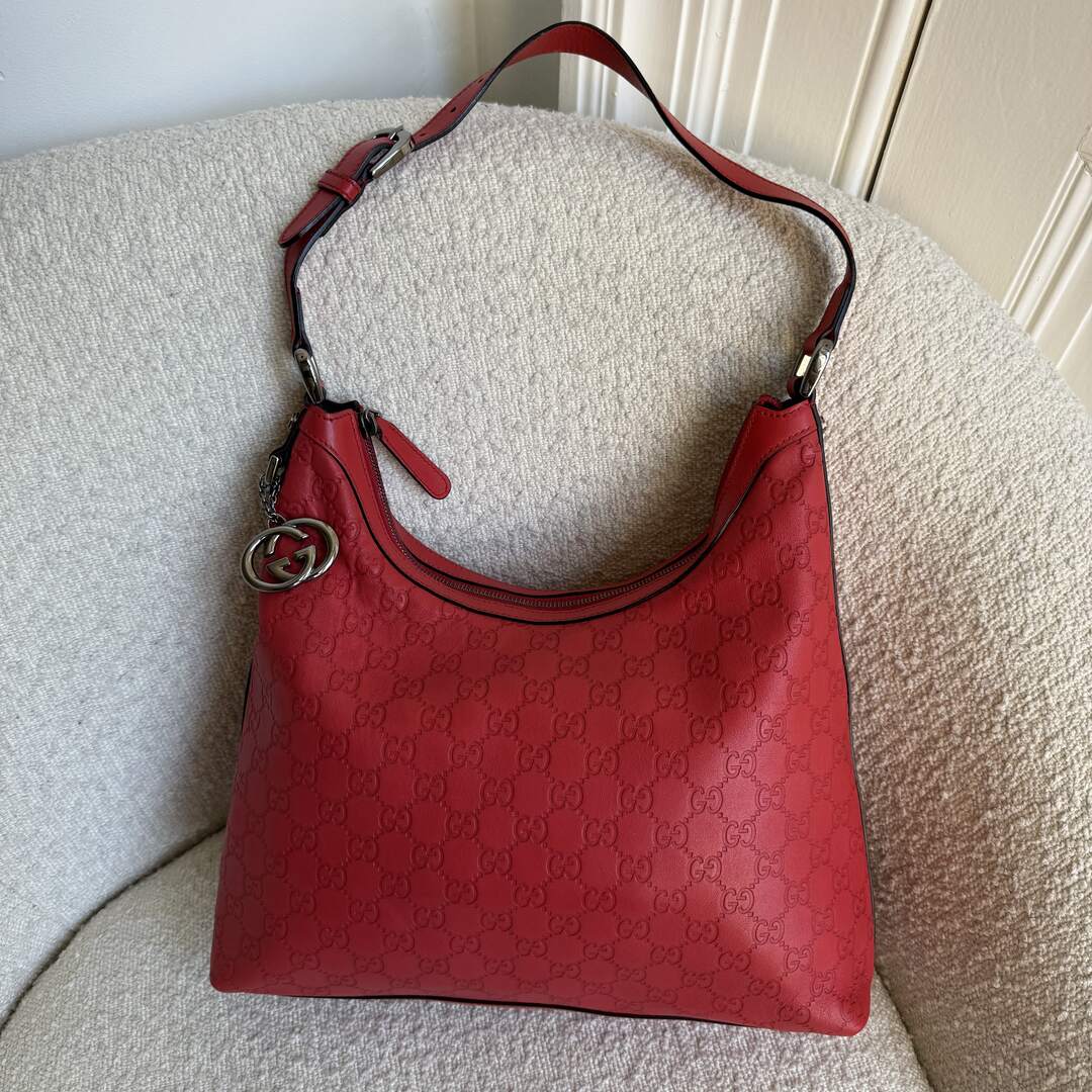 Gucci Guccissima Hobo Leather Red Shoulder Bag