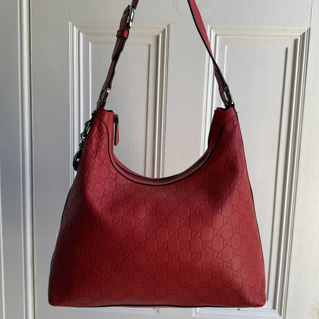 Gucci Guccissima Hobo Leather Red Shoulder Bag