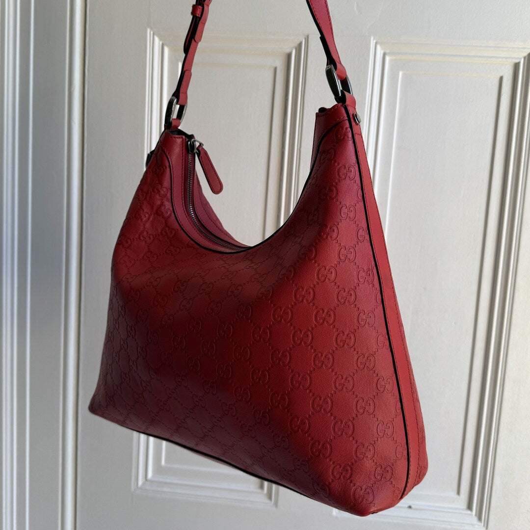 Gucci Guccissima Hobo Leather Red Shoulder Bag