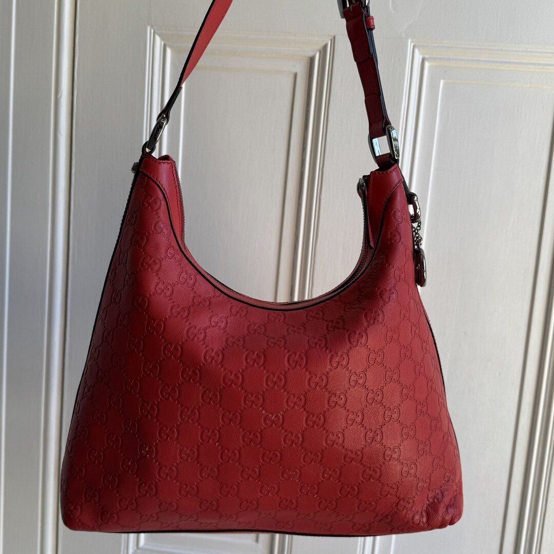 Gucci Guccissima Hobo Leather Red Shoulder Bag