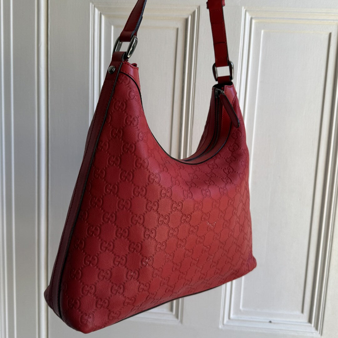 Gucci Guccissima Hobo Leather Red Shoulder Bag