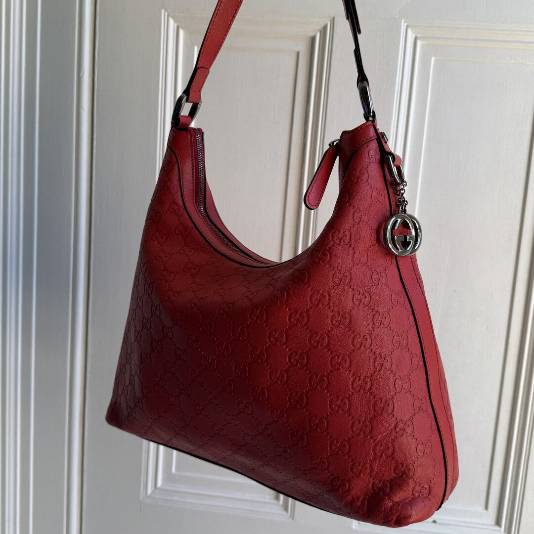 Gucci Guccissima Hobo Leather Red Shoulder Bag