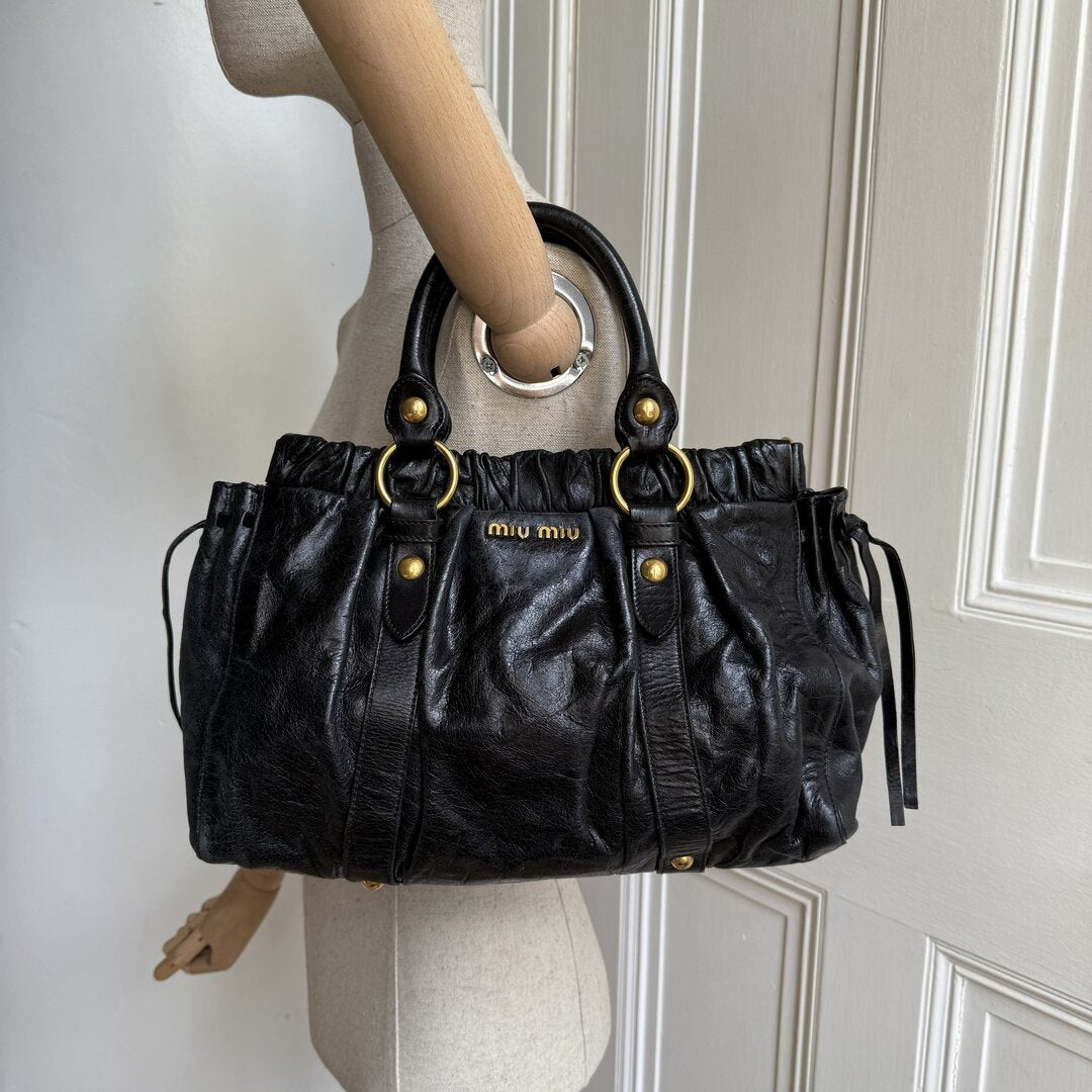Miu Miu Vitello Black Leather Handbag