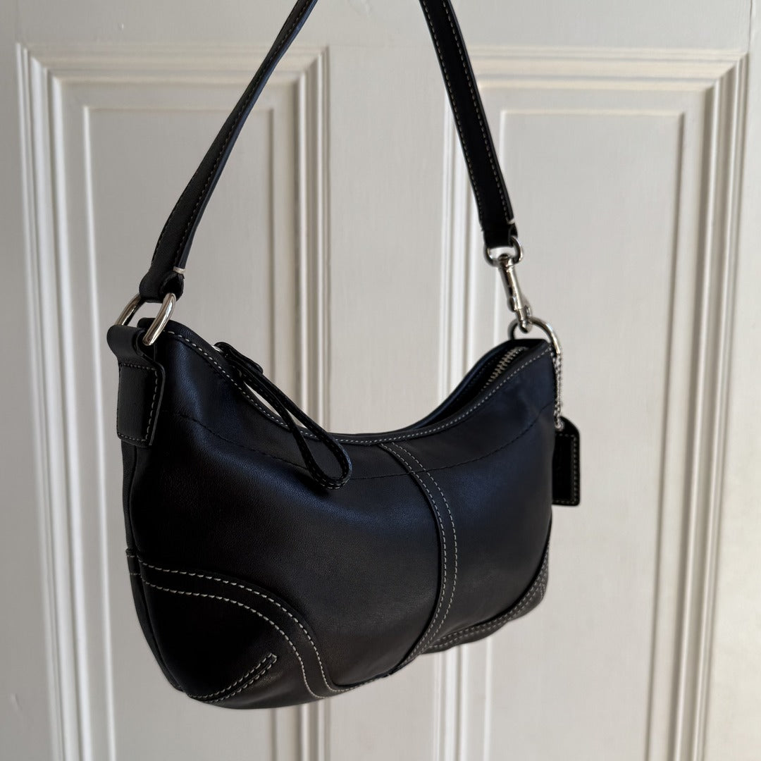 Coach Croissant Leather Black Shoulder Bag
