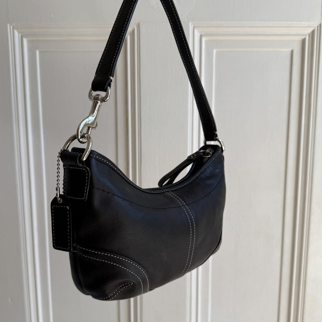 Coach Croissant Leather Black Shoulder Bag