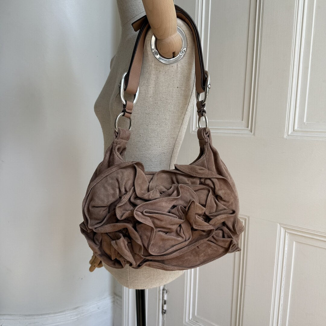 Yves Saint Laurent Rive Gauche Suede Nadja Brown Shoulder Bag