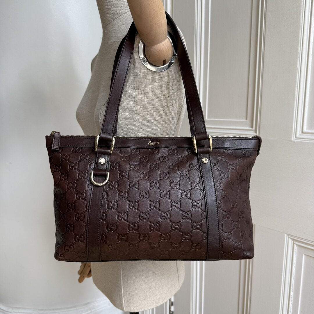 Gucci Guccissima Abbey Brown Leather Shoulder Bag