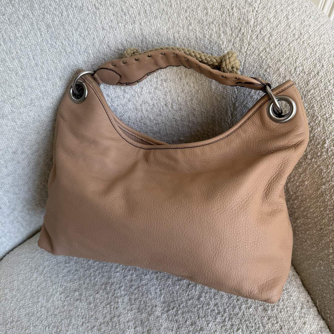 Miu Miu Hobo Leather Beige Shoulder Bag