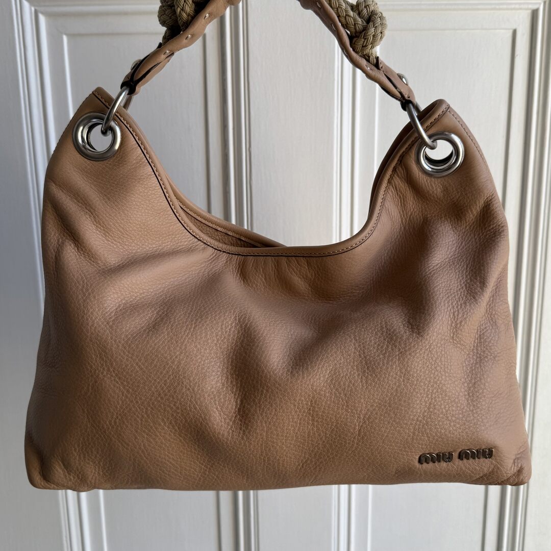 Miu Miu Hobo Leather Beige Shoulder Bag