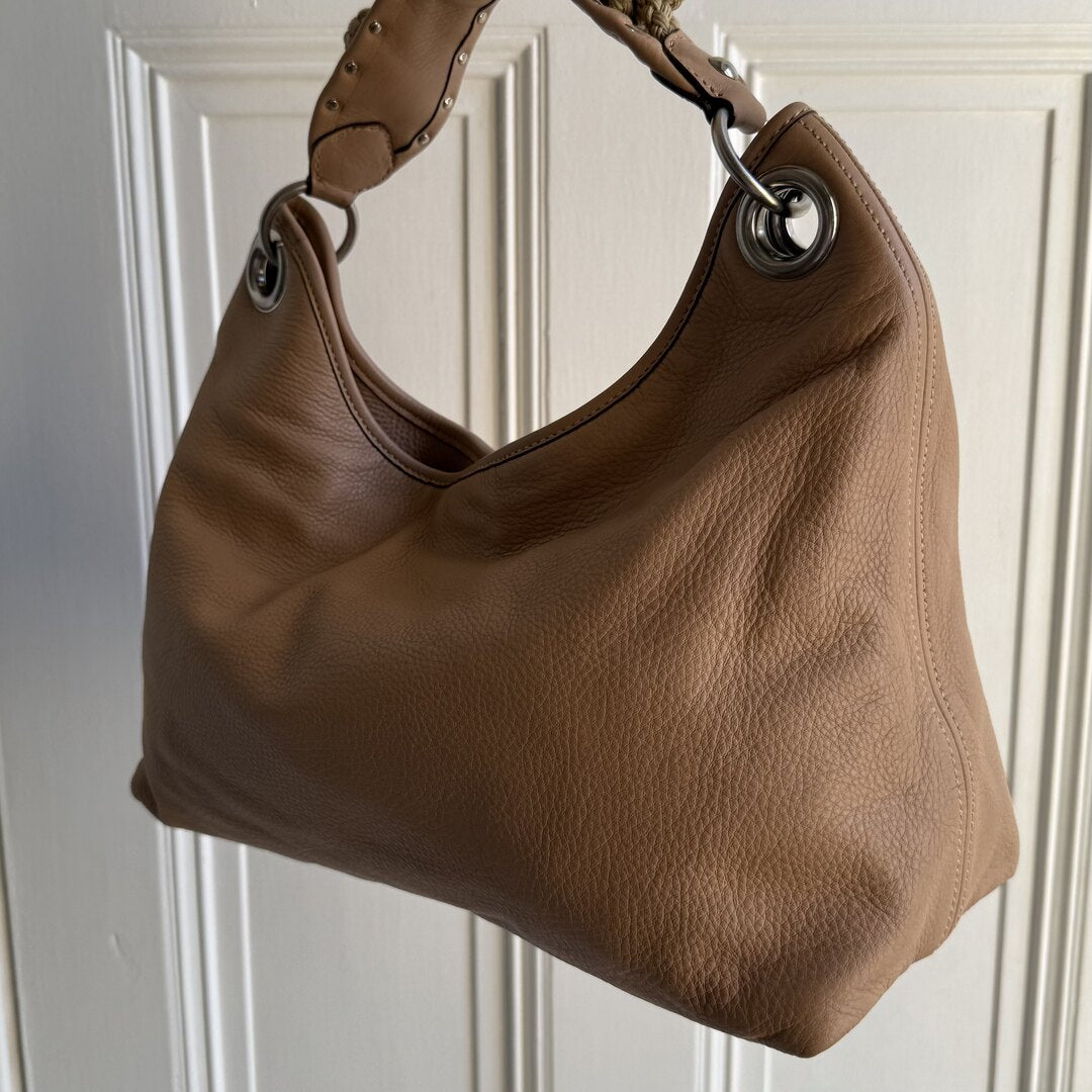 Miu Miu Hobo Leather Beige Shoulder Bag