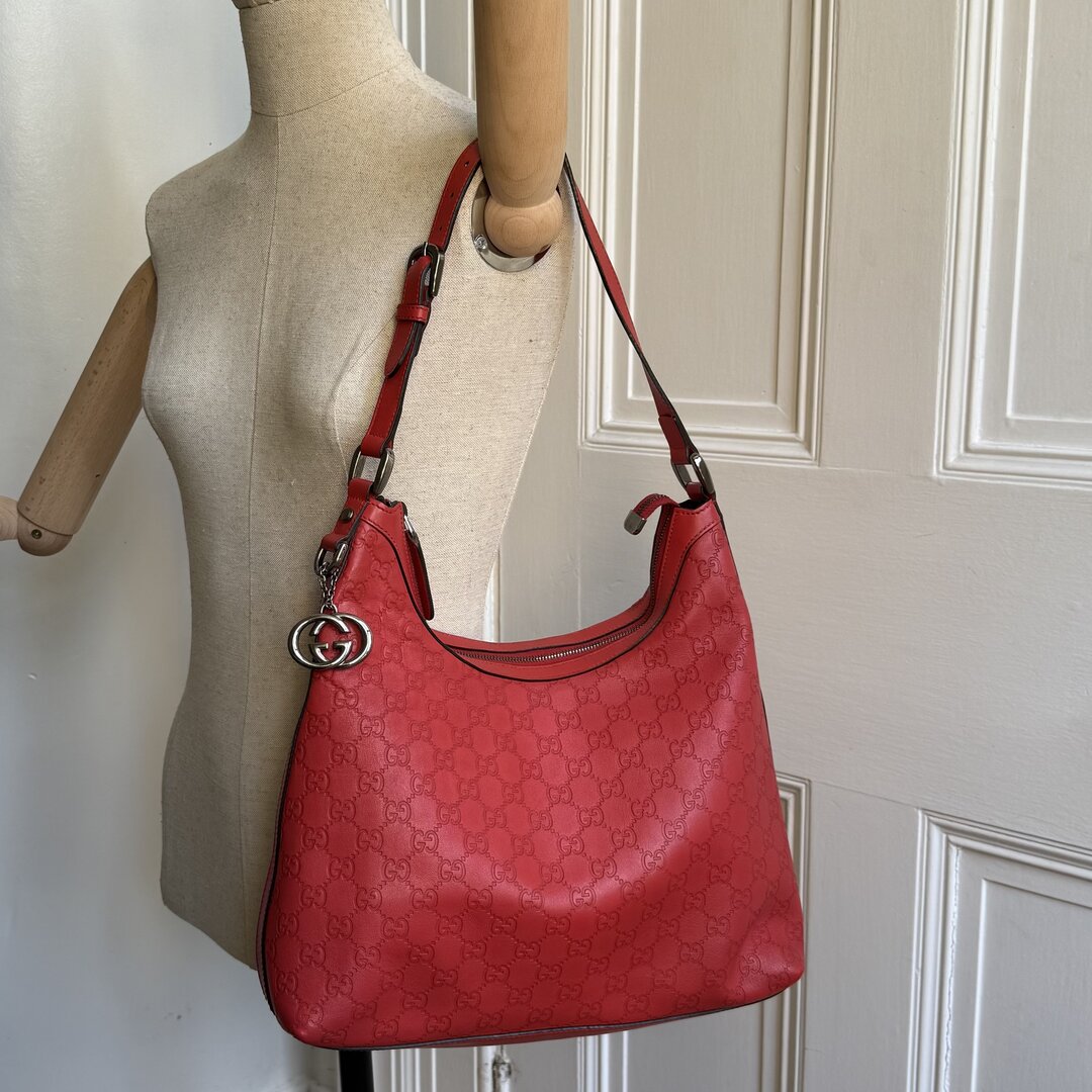 Gucci Guccissima Hobo Leather Red Shoulder Bag