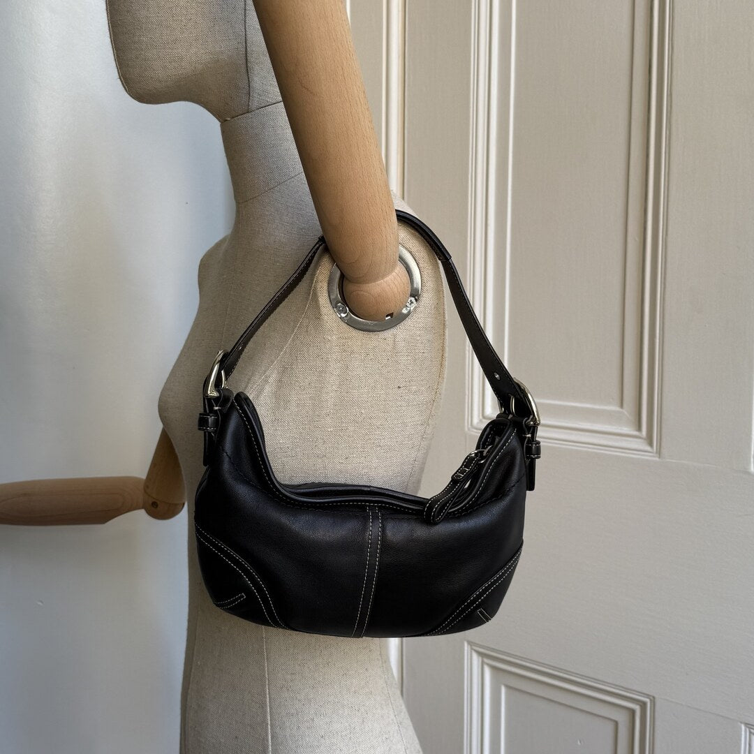 Coach Croissant Leather Black Shoulder Bag