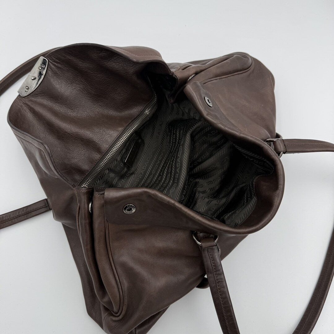 Prada Vitello Easy Leather Brown Shoulder Bag