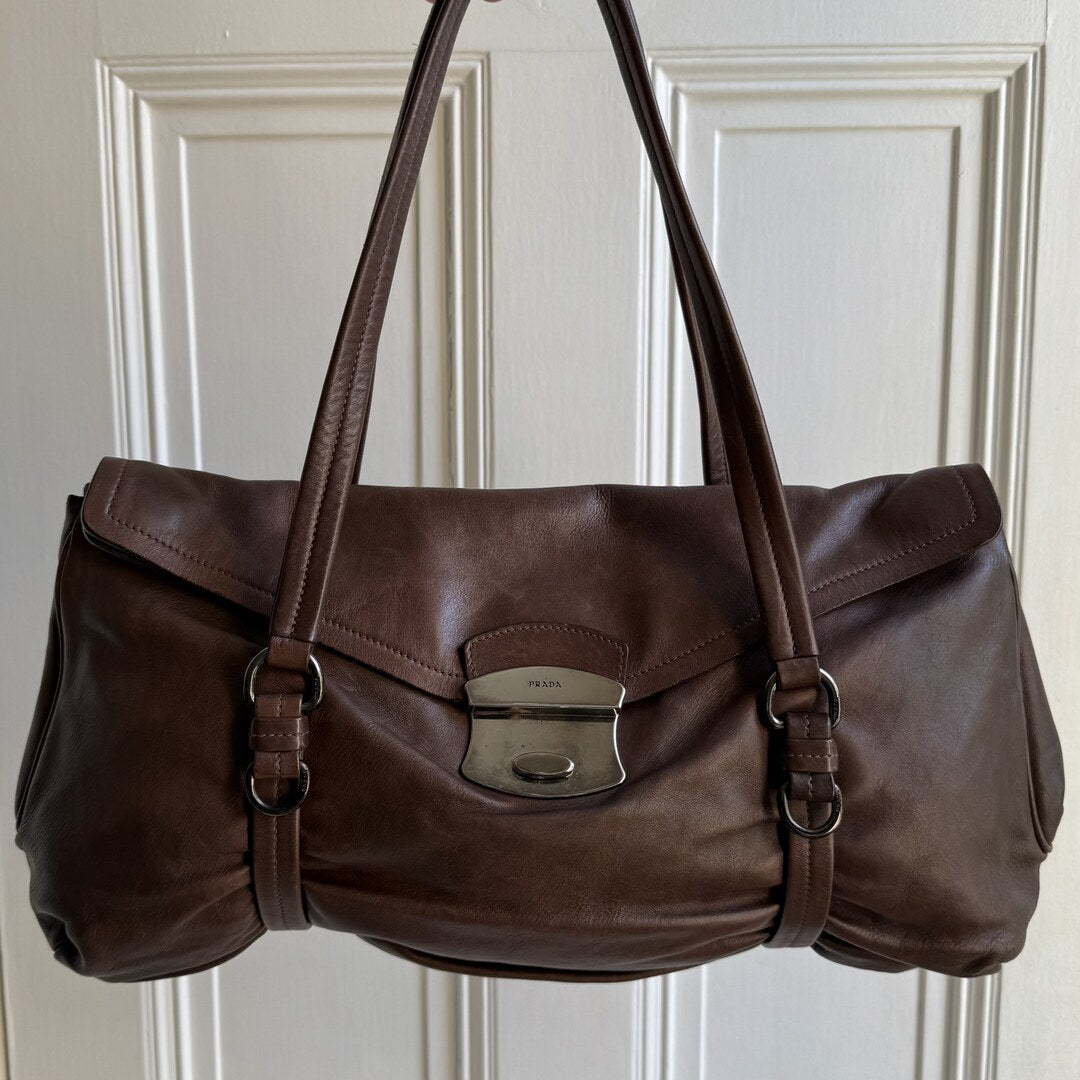 Prada Vitello Easy Leather Brown Shoulder Bag