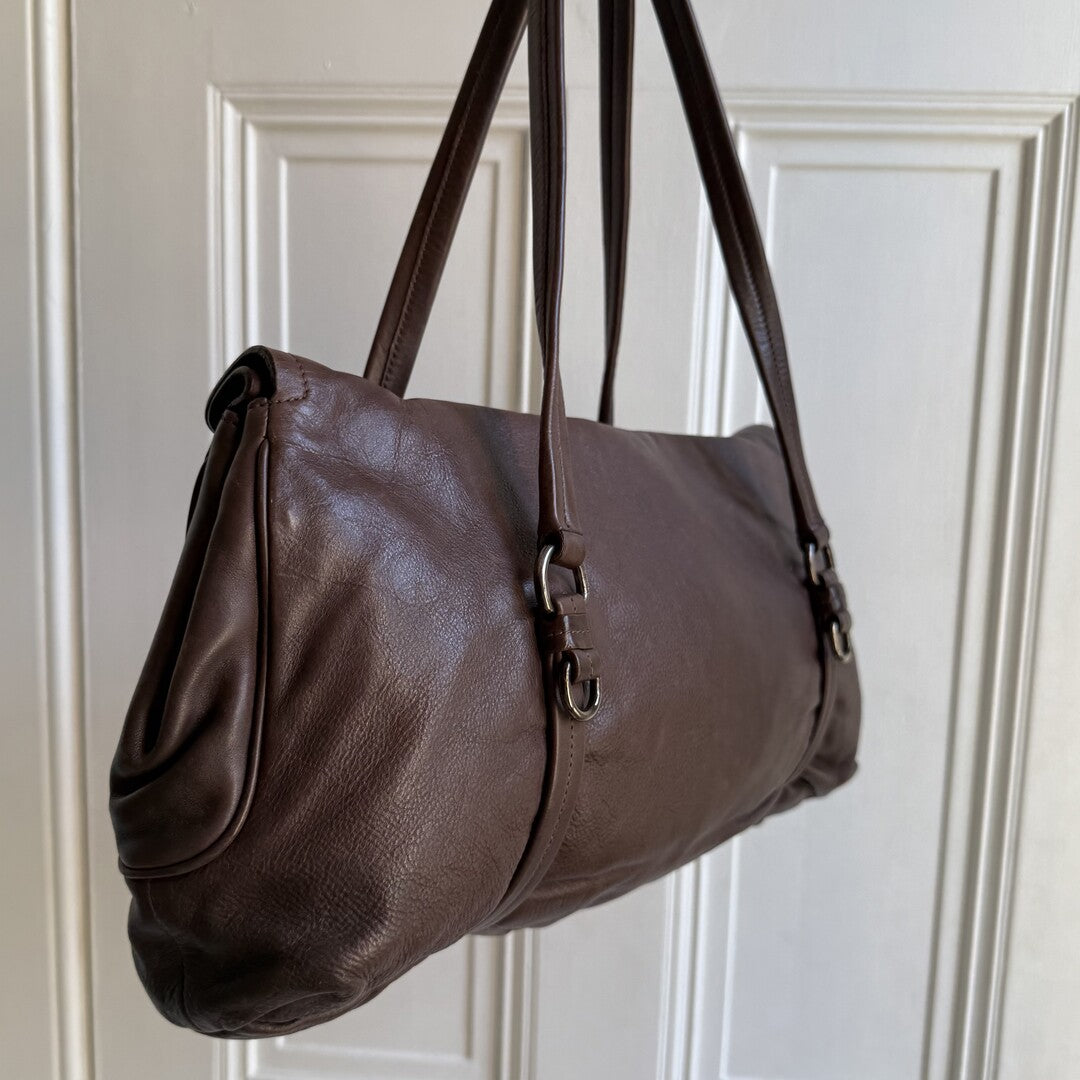 Prada Vitello Easy Leather Brown Shoulder Bag