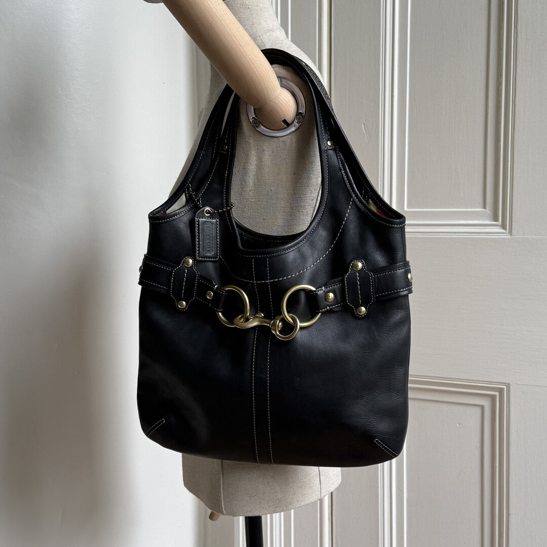 Coach Buckle Leather Black Tote Bag