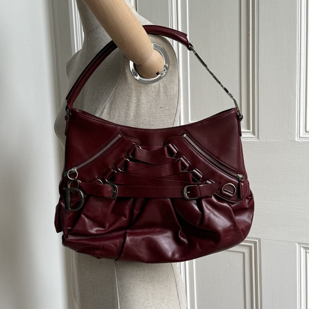 Rare Dior Corset Ballerina Bordeaux Leather Shoulder Bag