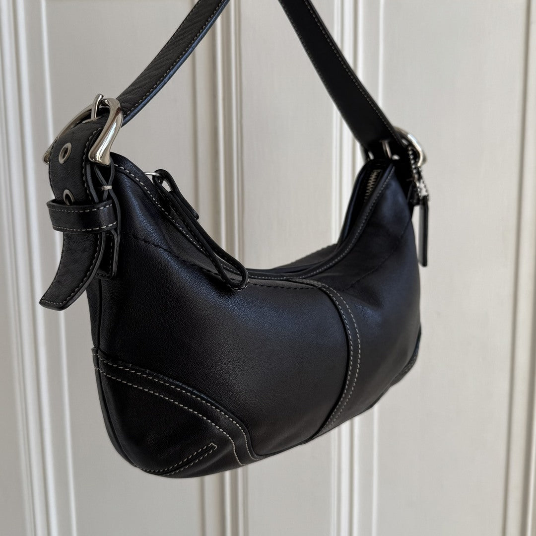 Coach Croissant Leather Black Shoulder Bag