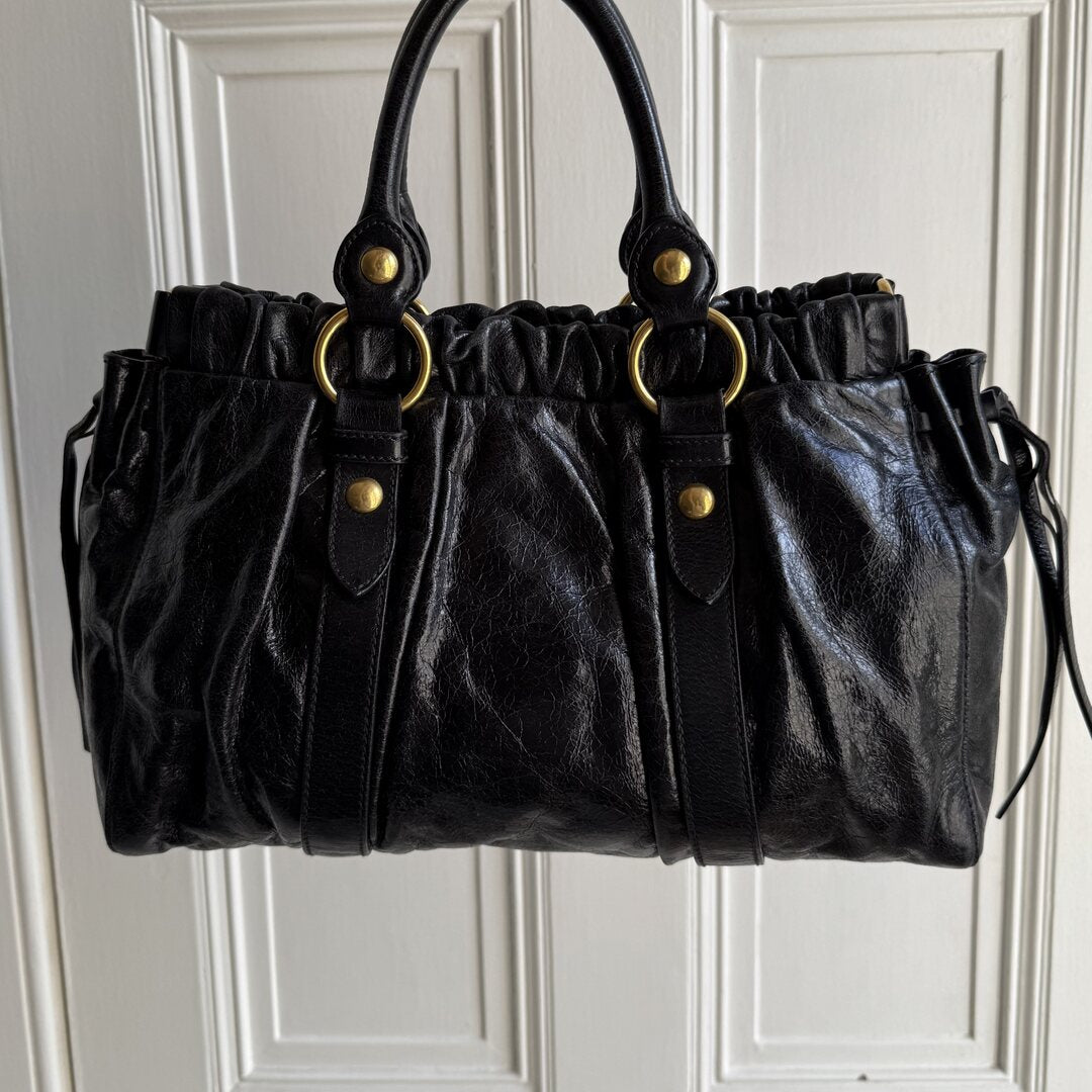 Miu Miu Vitello Black Leather Handbag