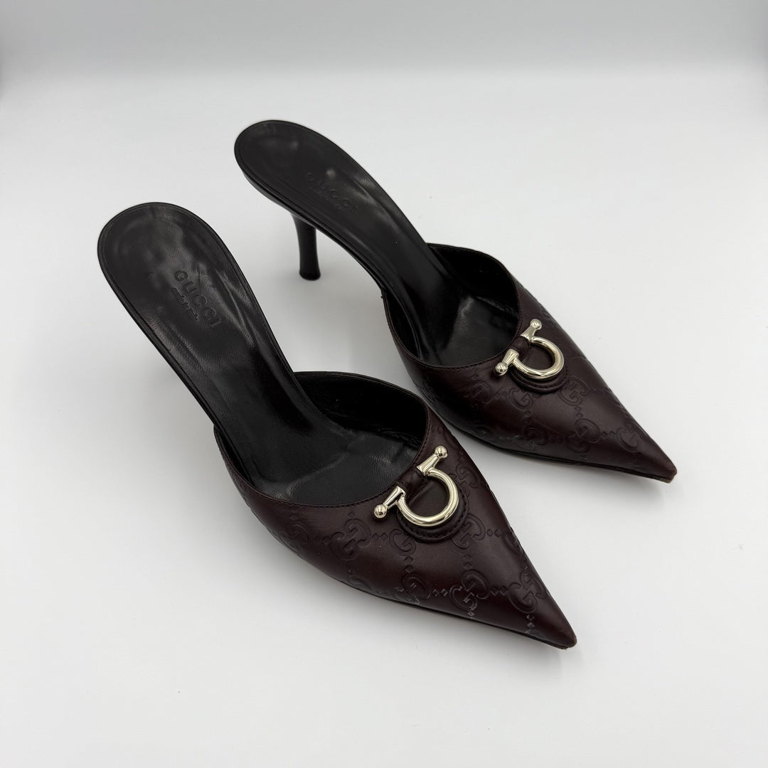 Gucci Guccissima Horsebit Leather Brown Kitten Heels