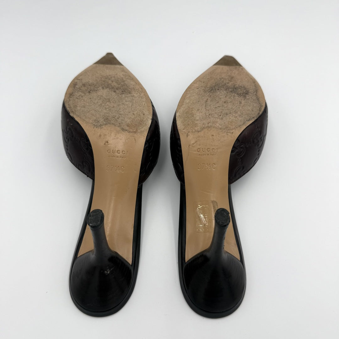 Gucci Guccissima Horsebit Leather Brown Kitten Heels