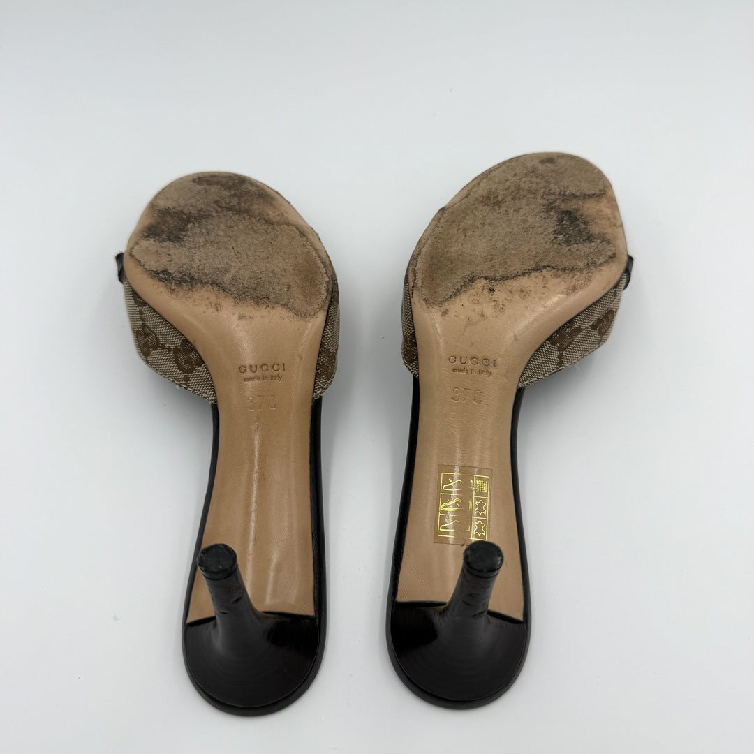 Gucci GG Canvas Horsebit Chain Kitten Heels