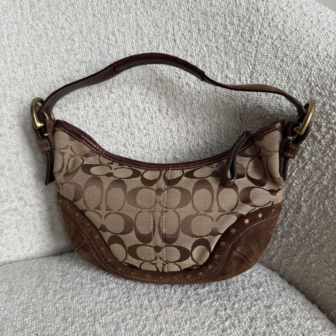 Coach Signature Studded Croissant Brown Shoulder Bag