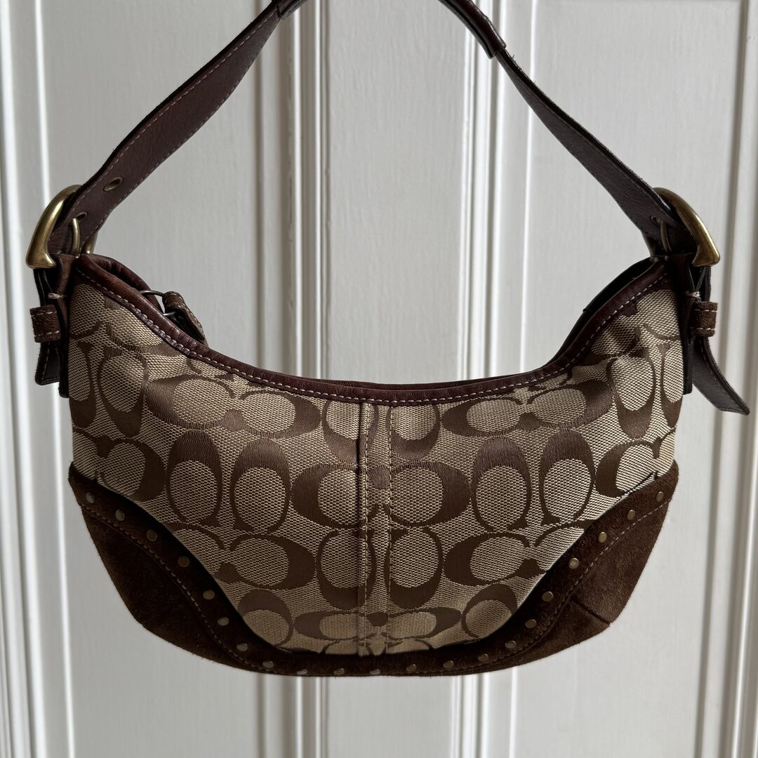 Coach Signature Studded Croissant Brown Shoulder Bag