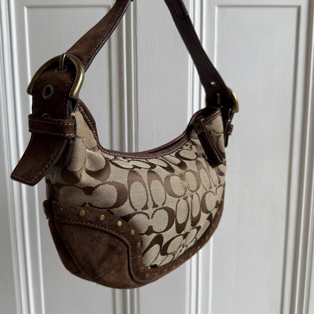 Coach Signature Studded Croissant Brown Shoulder Bag