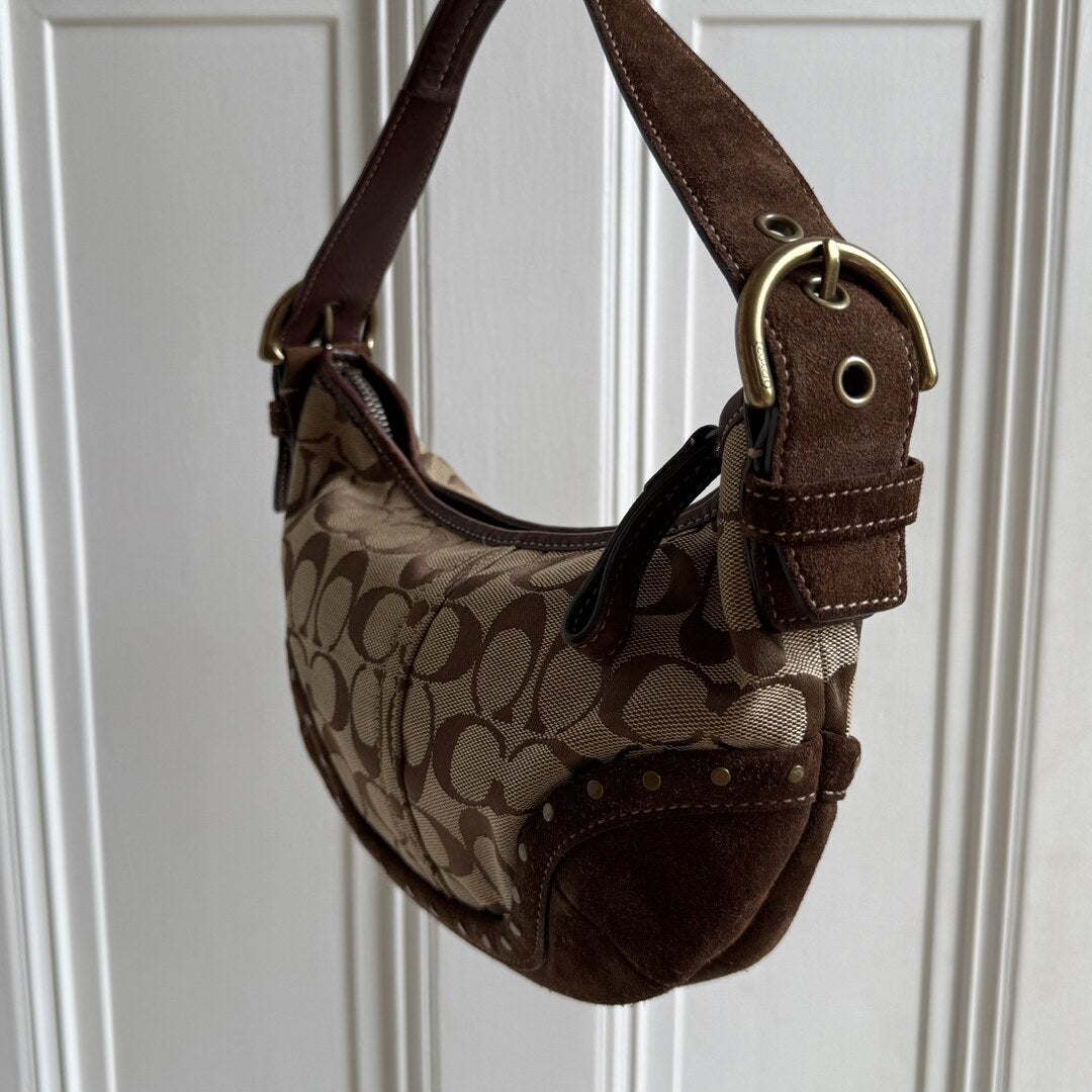Coach Signature Studded Croissant Brown Shoulder Bag