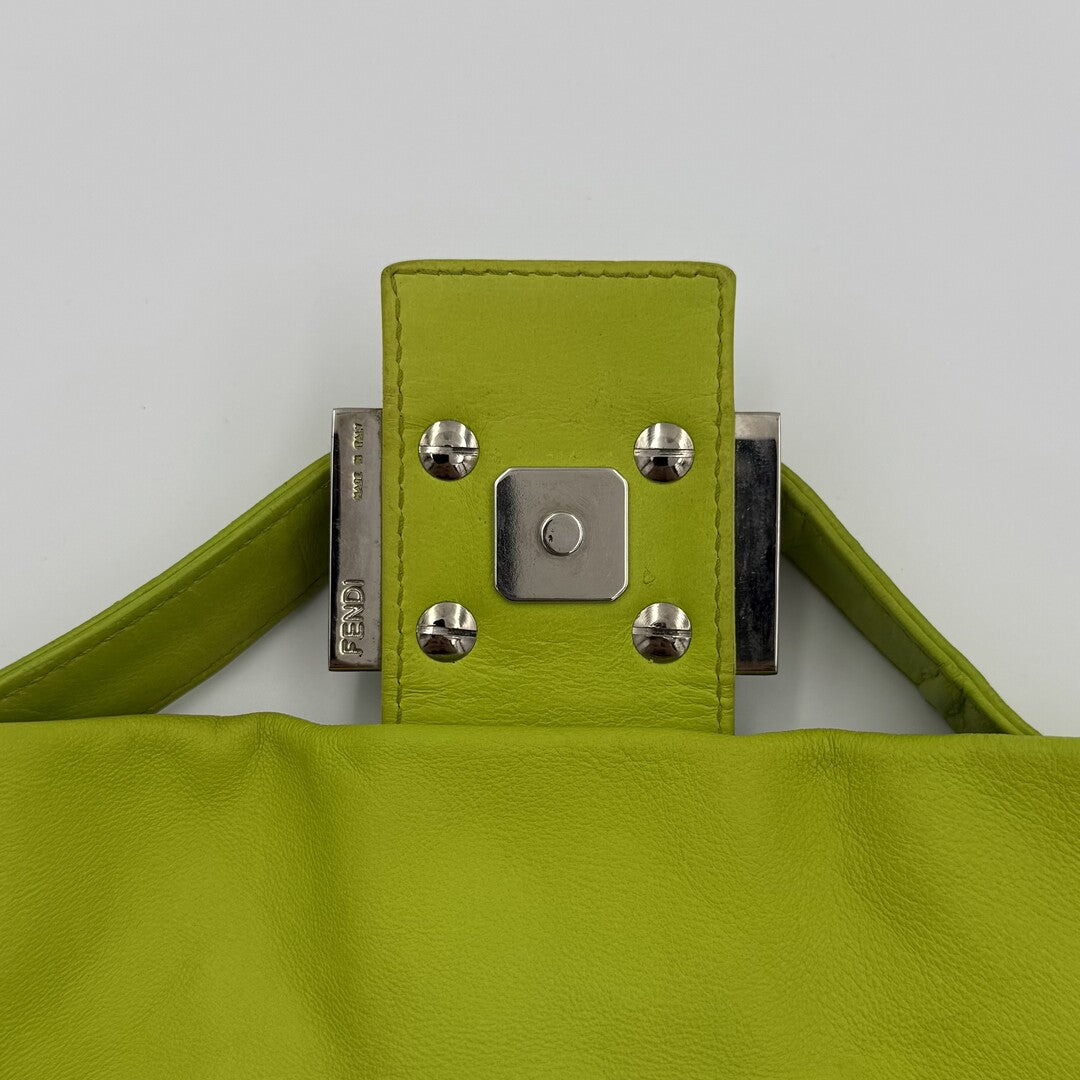 Fendi Mamma Baguette Green Leather Shoulder Bag