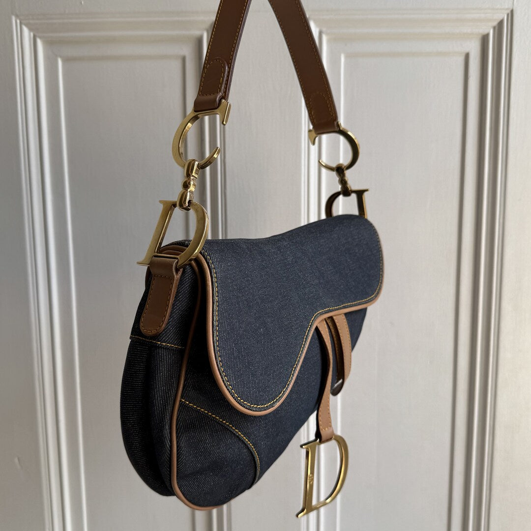 2002 Dior Saddle Denim Blue Handbag