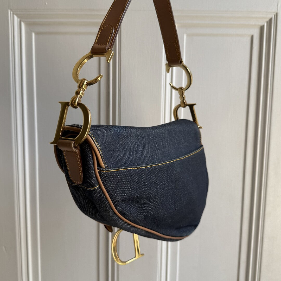 2002 Dior Saddle Denim Blue Handbag