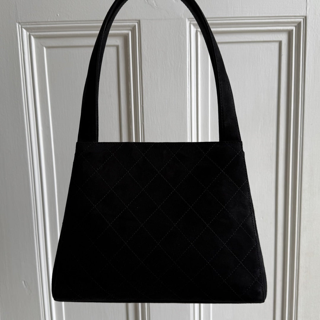 90s Chanel Turnlock CC 24K Gold Suede Black Shoulder Bag