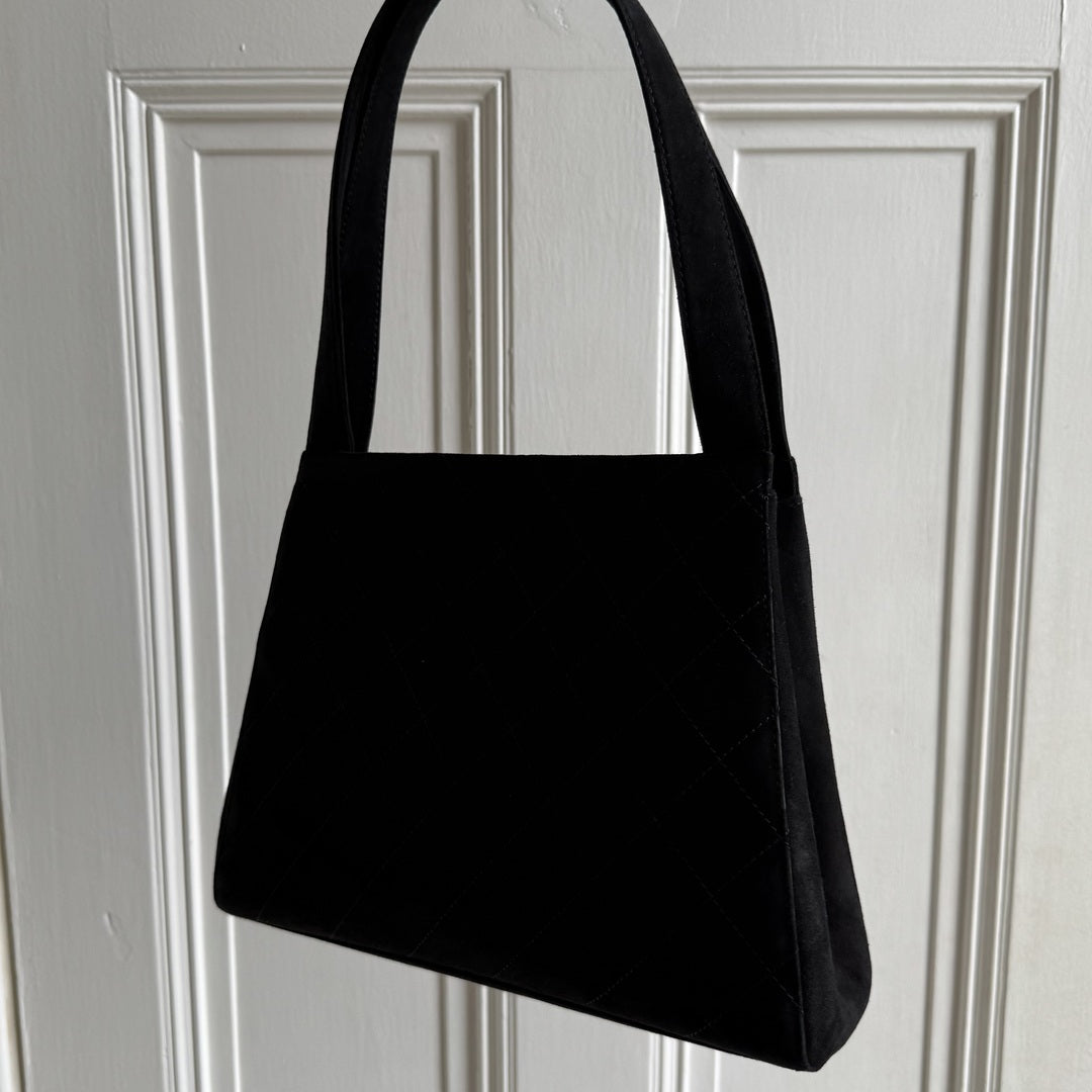 90s Chanel Turnlock CC 24K Gold Suede Black Shoulder Bag