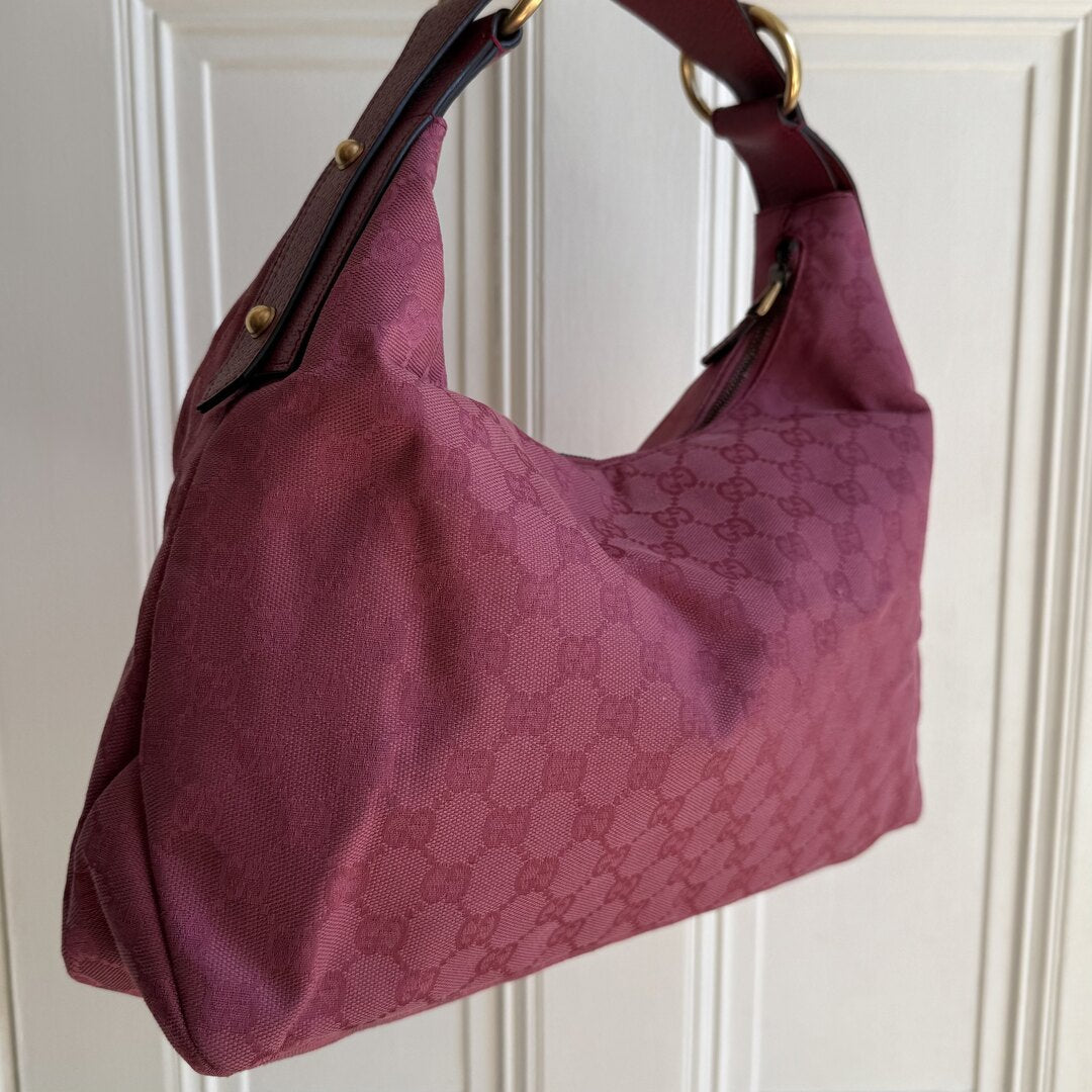 Gucci GG Pink Monogram Horsebit Hobo Shoulder Bag