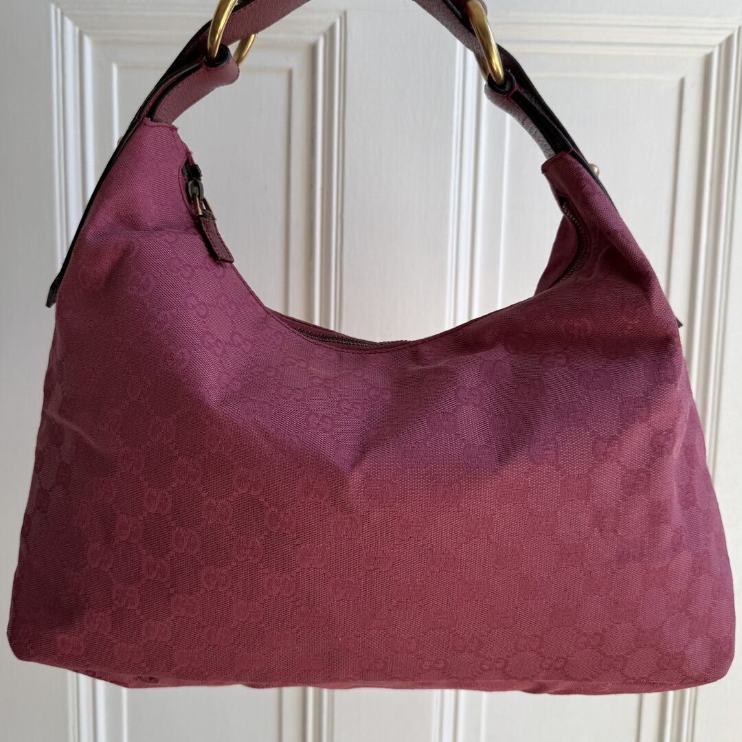 Gucci GG Pink Monogram Horsebit Hobo Shoulder Bag