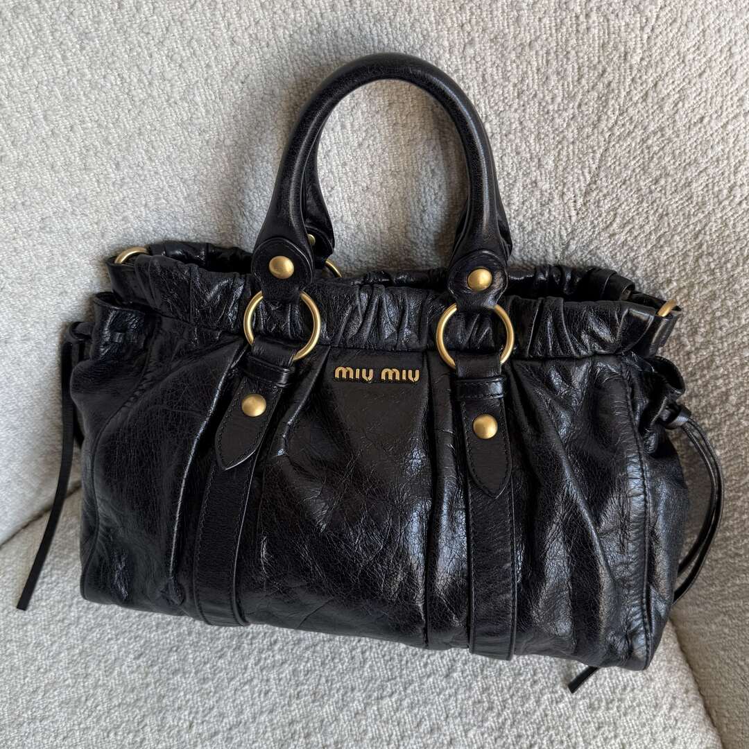 Miu Miu Vitello Black Leather Handbag