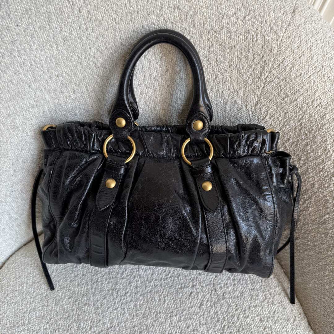 Miu Miu Vitello Black Leather Handbag