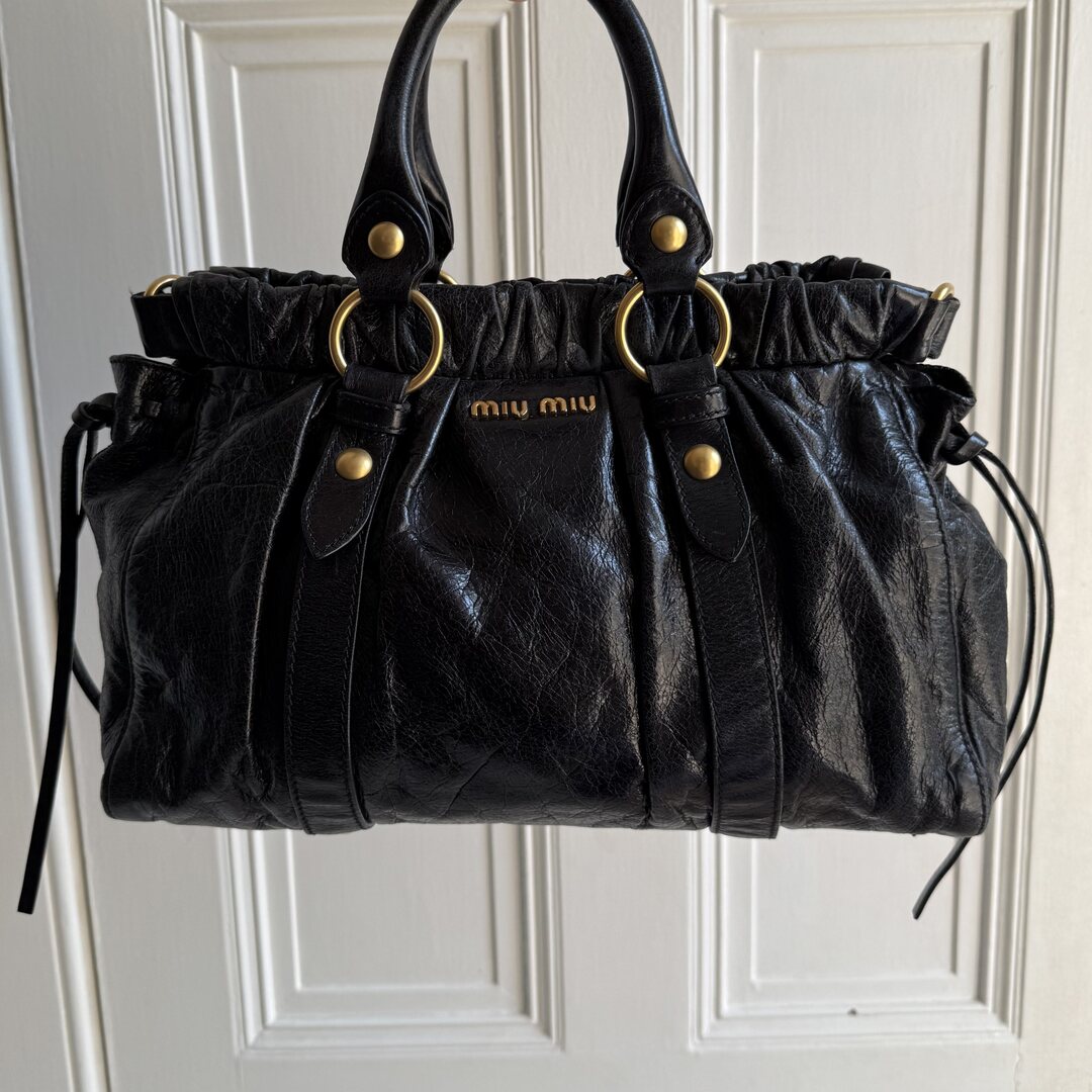 Miu Miu Vitello Black Leather Handbag