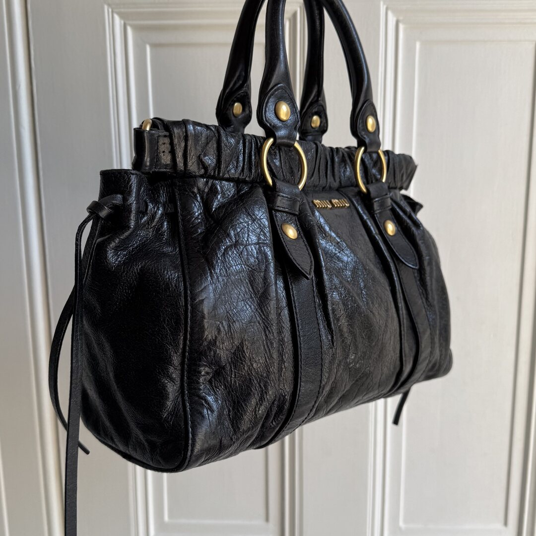 Miu Miu Vitello Black Leather Handbag