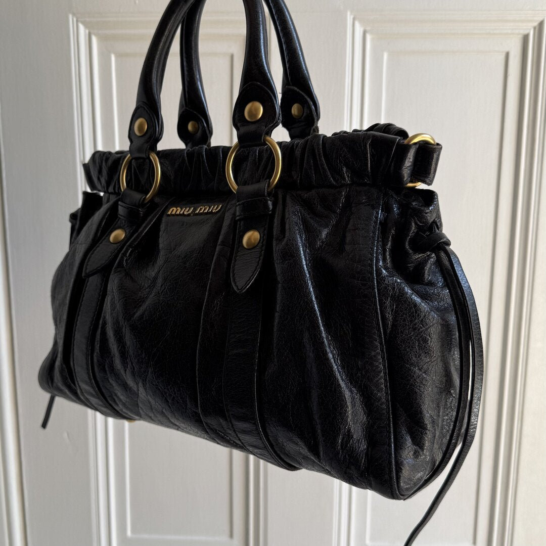 Miu Miu Vitello Black Leather Handbag