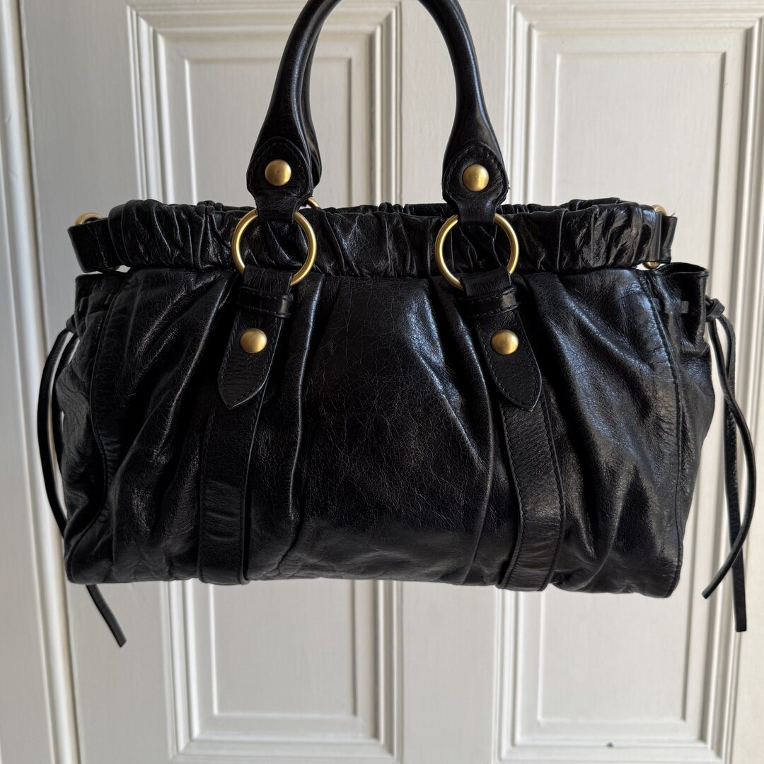 Miu Miu Vitello Black Leather Handbag