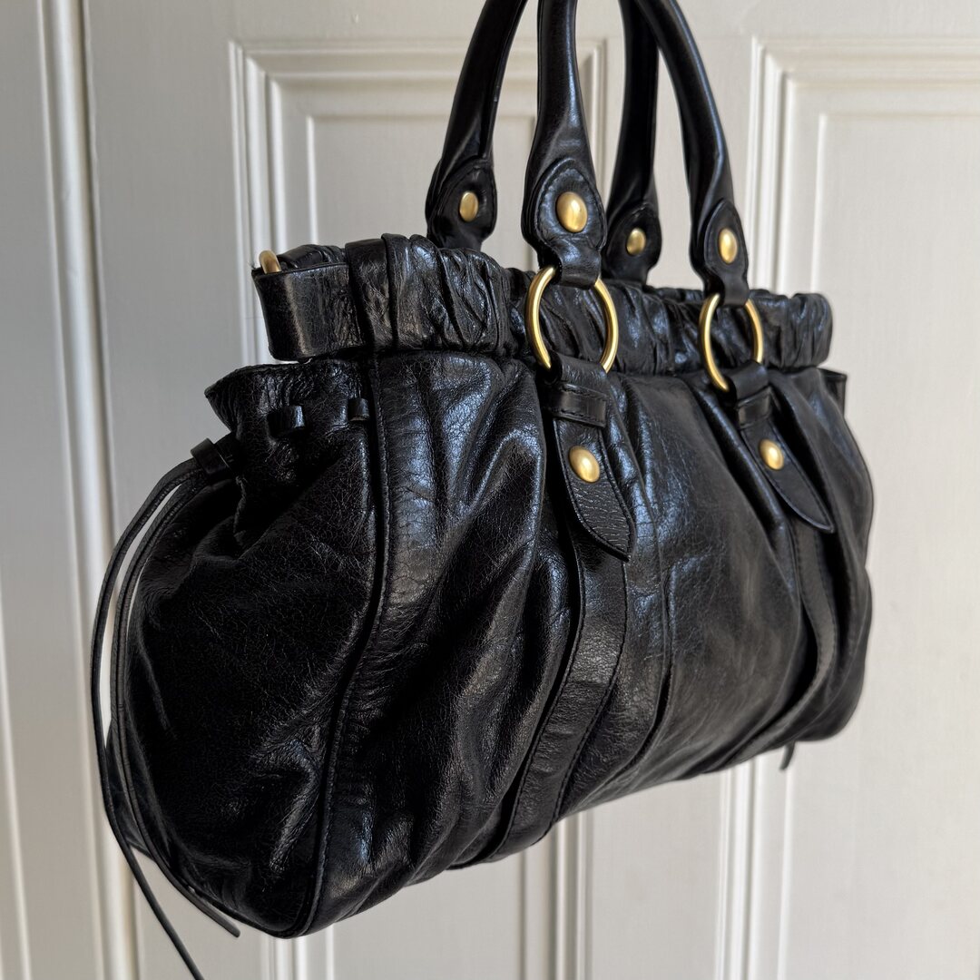 Miu Miu Vitello Black Leather Handbag