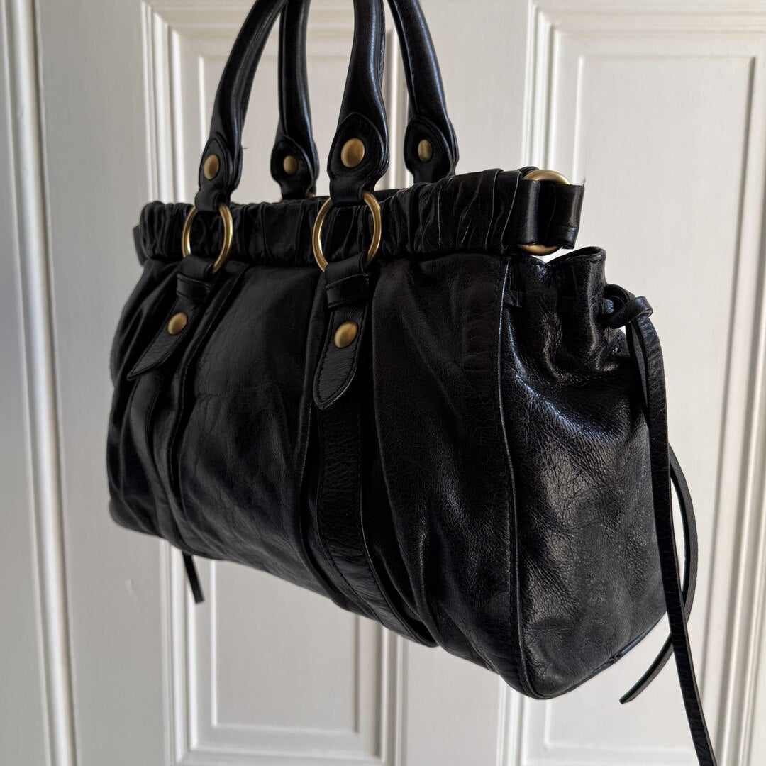Miu Miu Vitello Black Leather Handbag