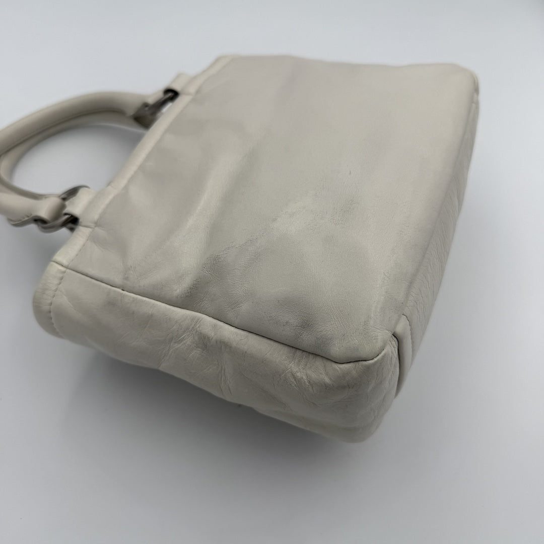 2021 Miu Miu Mini Shine Leather White Tote Bag