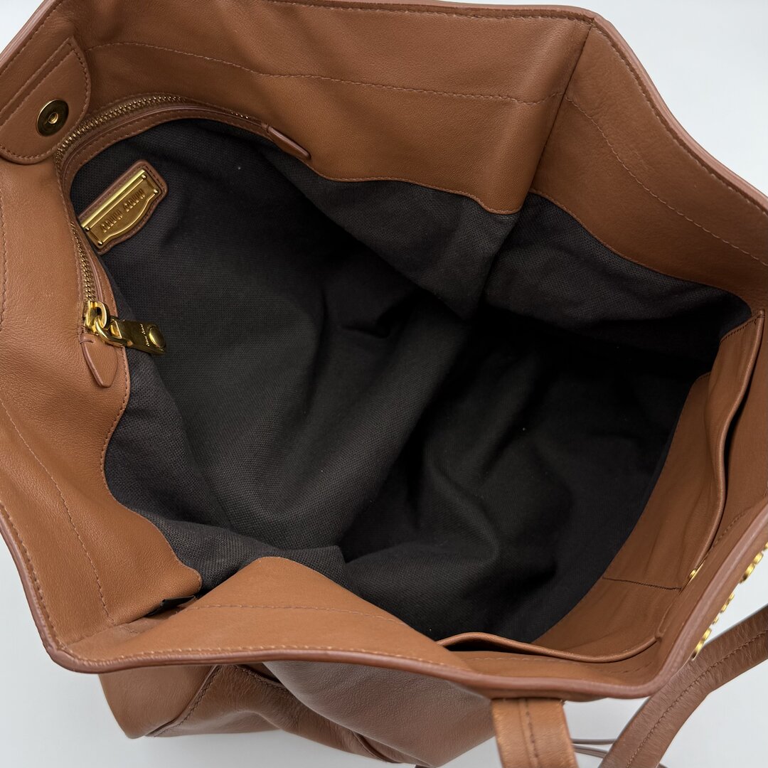 Miu Miu Vitello Brown Leather Tote Bag