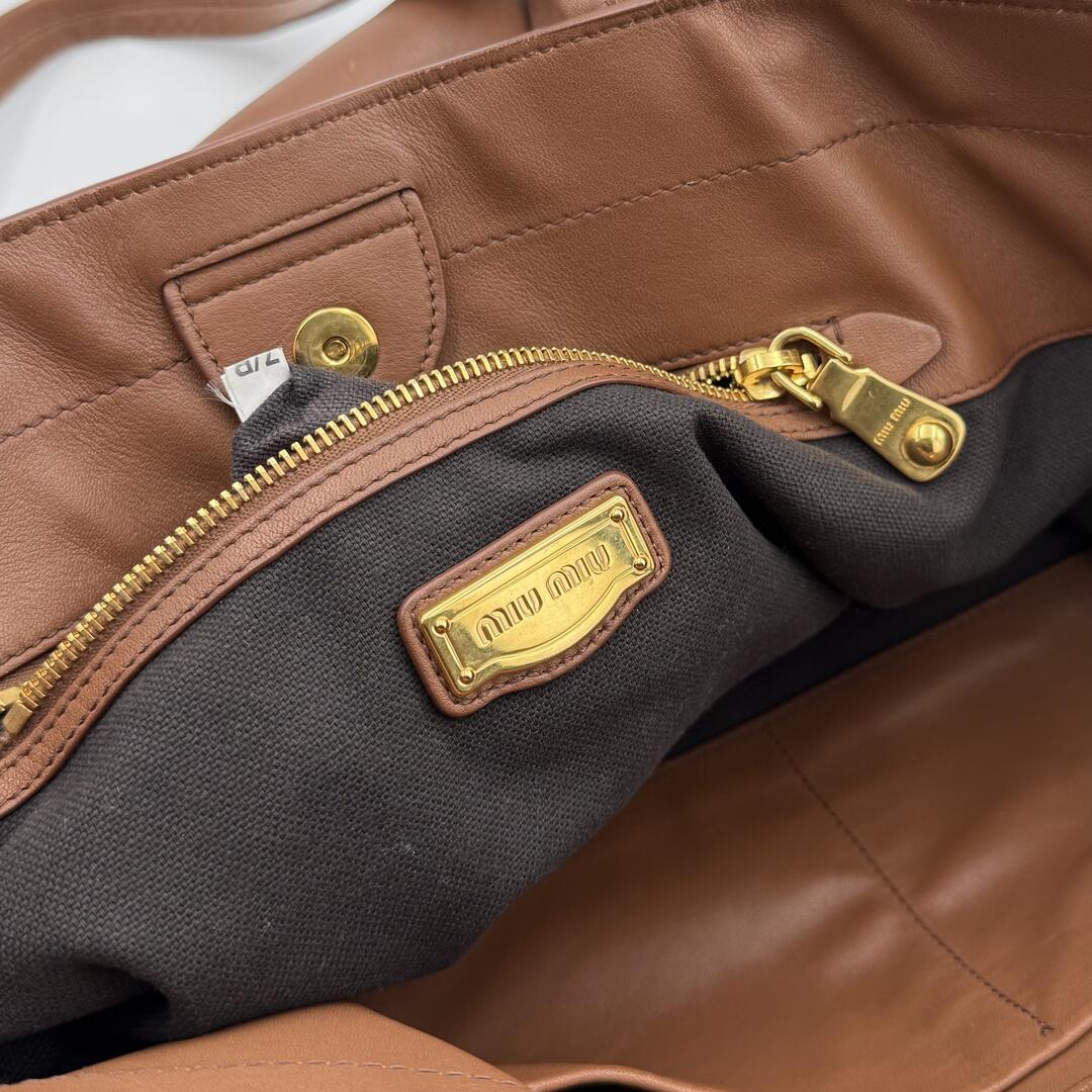 Miu Miu Vitello Brown Leather Tote Bag