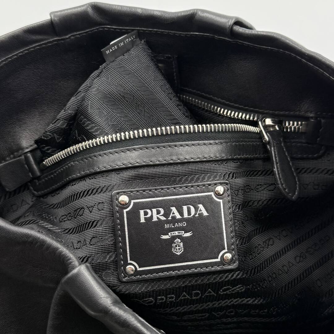 Prada Hobo Cervo Leather Black Tote Bag